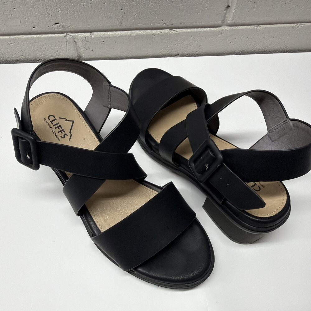 Cliffs By White Mountain Cordovan Women’s 7M Black Heel Sandals comfort - Picture 8 of 8
